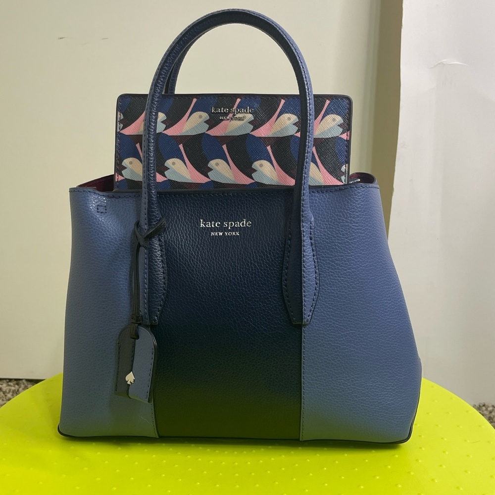 Kate Spade Eva Split Satchel (Blueberry 2 tone) & K.S. Cameron Geo Birds Wallet